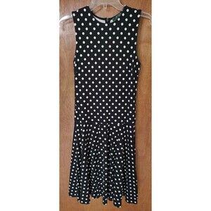 Lauren Ralph Lauren sz S knit sleeveless fit &flare black &white polka dot dress